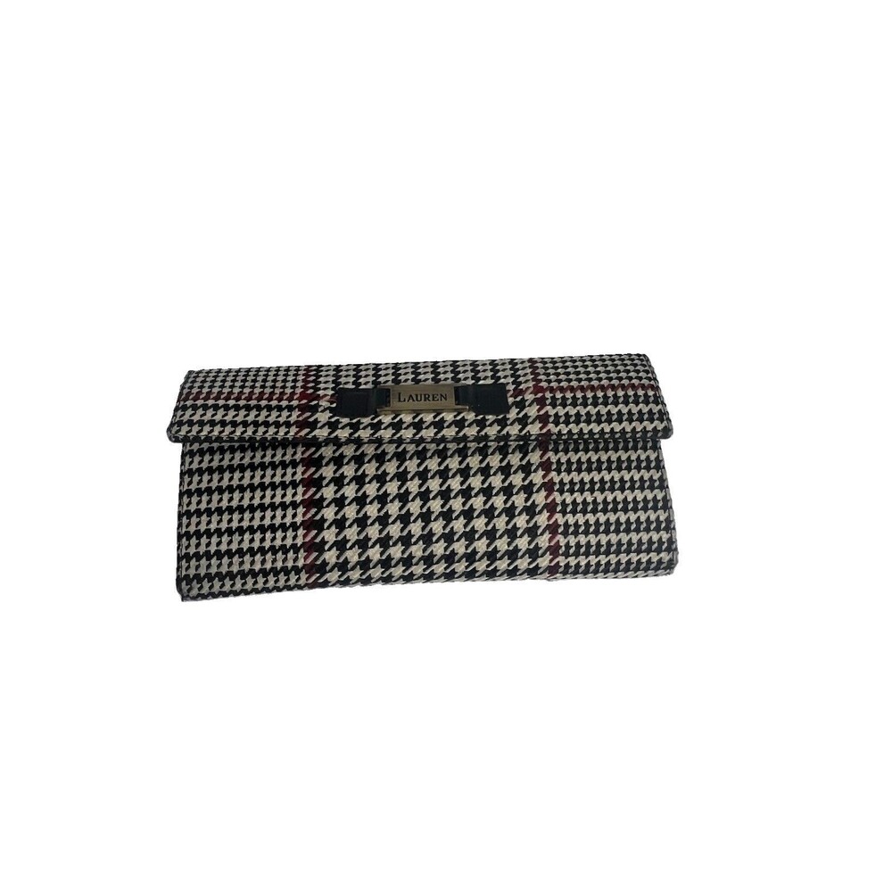 Vintage Lauren Ralph Lauren Houndstooth Plaid Brown Clutch Purse ID